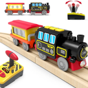 Motorized Train for Wooden Track, Remote Control Train with Magnetic Connection, Battery Operated Locomotive Trains for Toddlers, Compatible with Thomas, Brio, Chuggington