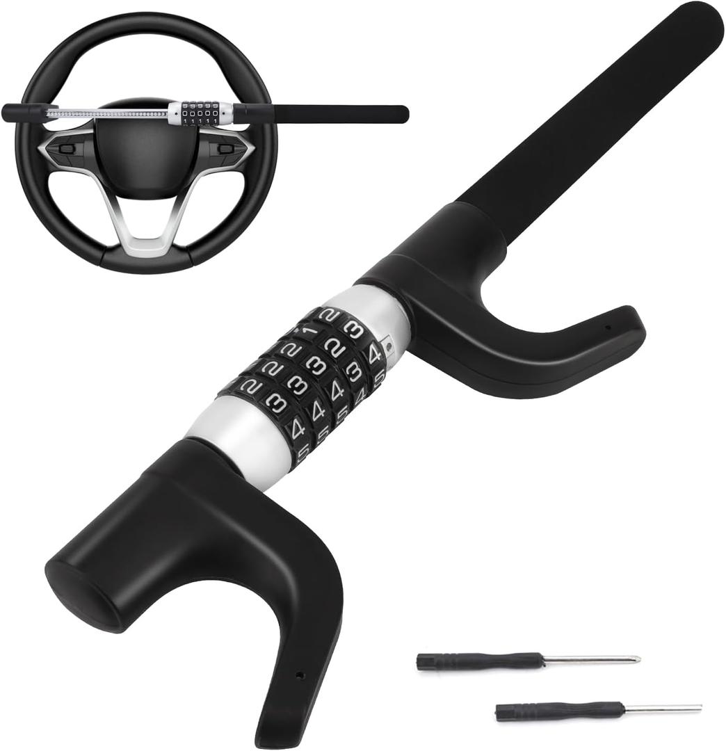 Steering Wheel Lock Anti-Theft Device, High Security 5-Digit Password Vehicle Lock, Heavy Duty Adjustable Steering Wheel Lock for Car Truck Van SUV
