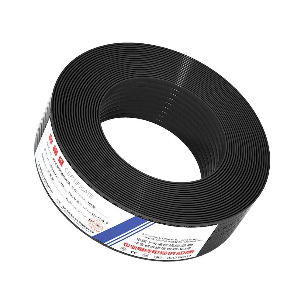 100M (328ft) Pure Copper Multi-Strand Telephone Line RJ11 Communication 4-Core Indoor Connecting Line, Black