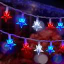 4th of July Decor Red White Blue Stars String Lights, 17ft 50 LED Waterproof Connectable Patriotic LED Star Fairy Lights for Independence Day President Day Memorial Day