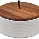 Authentic Wood and Ceramic Tortilla Warmer - Tortilla Holder with Lid - Bread Warmer - Pancake Holder- Roti Box - 8.5 Inches