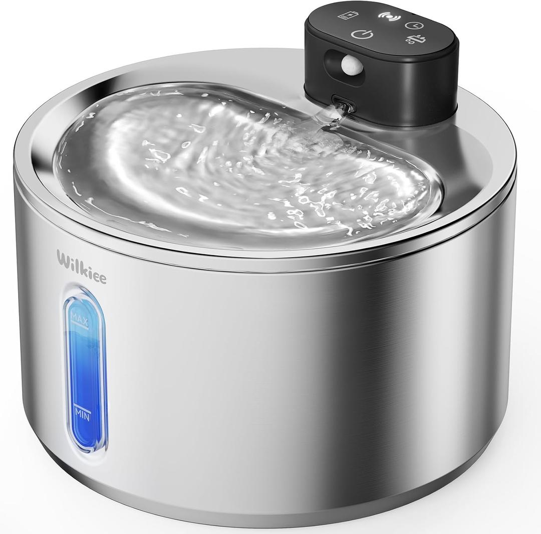 Wireless Cat Water Fountain, 135fl.oz/4L Stainless Steel Cat Fountain Battery Operated, Pet Water Dispenser Cordless for Cats & Dogs Indoor (1 Set Filter)