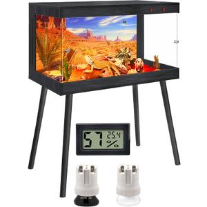 Royxen Bearded Dragon Tank, 31 Gallon Reptile Tank with Leg Stand,Built-in Lighting Reptile Enclosure, Tempered Glass Bearded Dragon Encloure for Chameleon (Black,24"x 16"x 16")