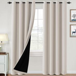 H.VERSAILTEX 100% Blackout Curtains for Bedroom Thermal Insulated Blackout Curtains 96 inch Length Heat and Full Light Blocking Curtains for Living Room with Black Liner 2 Panels Set, Fog