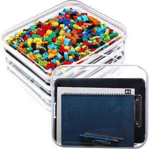 Sanwuta 4 Pcs Clear Hard Zipper Case with Handle Office Storage Cases Hard Plastic Pouches Transparent Bins for Crafts, Snacks, Cosmetics, Puzzles(13.8 x 11.8 x 2 Inches,White)