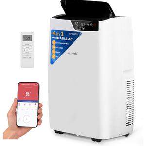 SereneLife Portable Air Conditioner 12000 BTU, 4-in-1 Compact Standing Air Conditioner for Room Up to 380 Sq. Ft., Touch Control Panel, High Efficiency CEER 7.22 and Auto Mode for Easy Operation