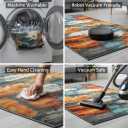 8x10 Area Rug for Living Room,Modern Abstract Burnt Orange Rug,Terracotta and Teal Brushstroke,Washable Rug,Non Slip, Bedroom, Dining Room, Home Office