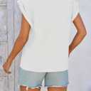 Cicy Bell Womens Summer Cap Sleeve T Shirts Casual V Neck Tops Loose Fit Basic Tees (White, L)