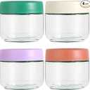 Hoa Kinh Glass Food Storage Jars with Lids, 10oz 4Pack Leak Proof Small Glass Jars for Overnight Oats, Cereal, Clear Empty Glass Jars with Lids for Kitchen(Red, Green, Purple and White)