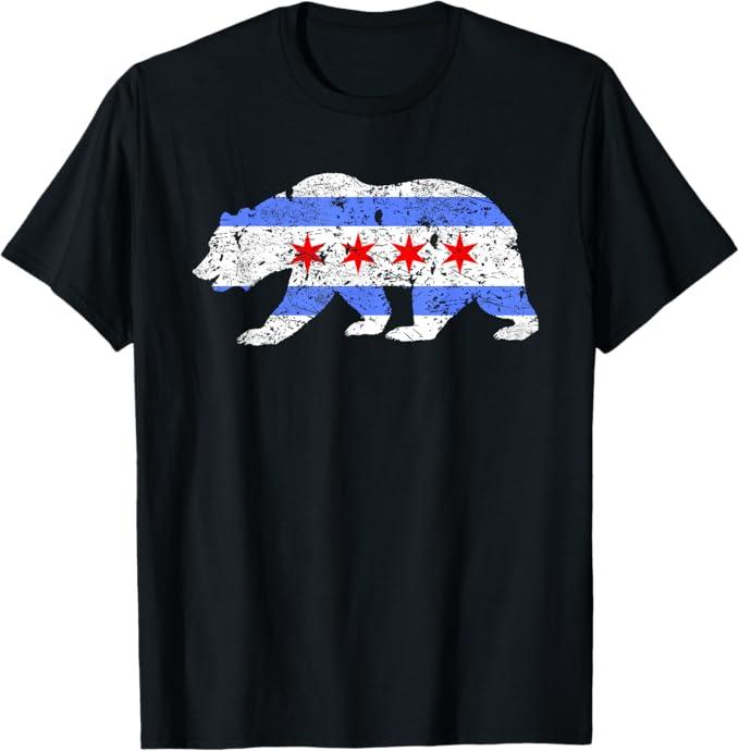 Chicago City Flag Distressed Bear Gift TShirt S