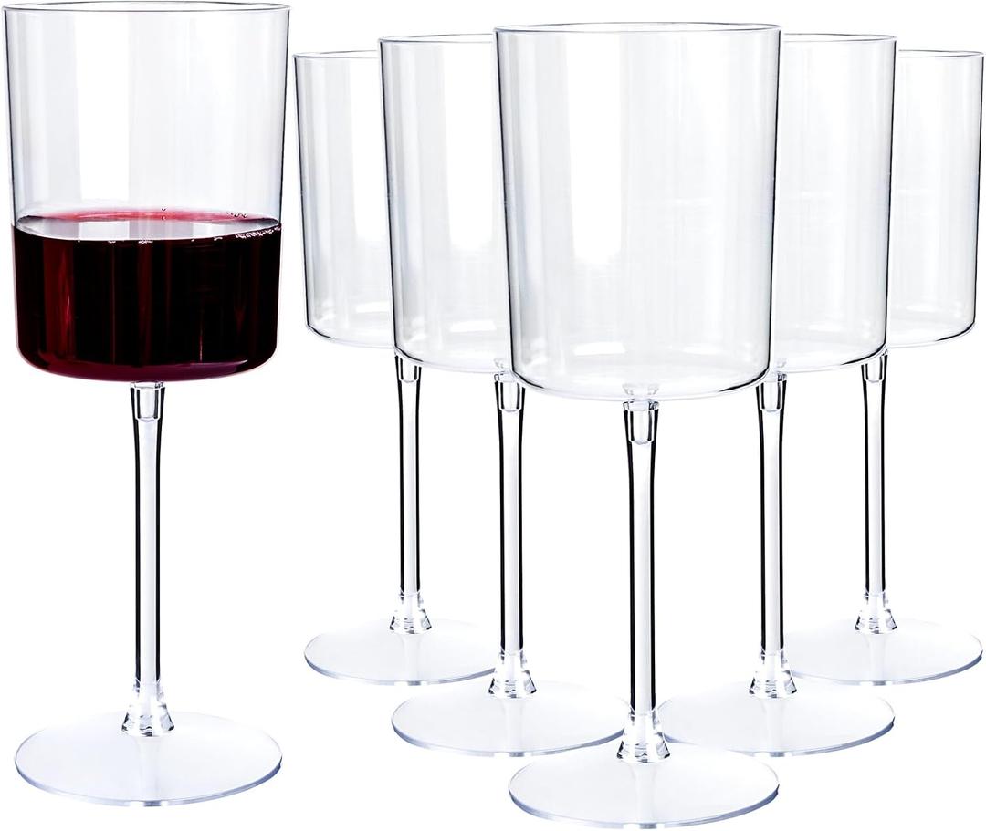 YOUBET 36 Pack Clear Plastic Wine Glasses - 10 OZ Disposable Square Wine Glasses with Stem for Wedding & Party & Anniversary (EXP 11/28/35)