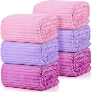 Buryeah 6 Pcs Flannel Fleece Sleepover Blanket Bulk for Girl Galentines Party 40x60 Inch Oeko-tex Standard Soft Throw Blanket Mattress Pajamas Spa Slumber Wedding (Pink Gradient Set)