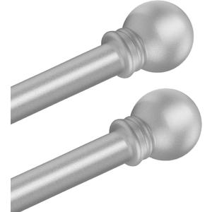 2 Pack Silver Curtain Rods for Bedroom with Brackets,5/8 Inch Diameter Small Window Curtain Rod Adjustable 32 to 48 Inches,Easy Install Drapery Rods,Gray