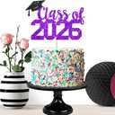 4 Pcs Class of 2026 Cake Topper Purple Glitter 2026 Graduation Party Cake Decor Congrats Grad/High School/We are So Proud of You/Happy Graduation 2026 Graduate Party Cake Supplies Decorations