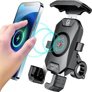 KEWIG Motorcycle Phone Mount Qi 15W Wireless & USB C 20W Fast Charging Port, Automatically Lock & Quick Release Handlebar Cell Phone Holder for 4-7'' Phones