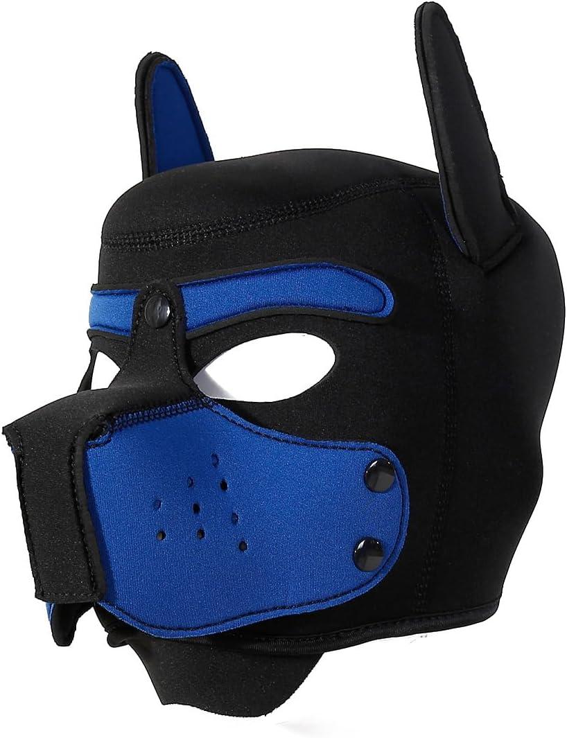 Pup Mask Adult The Dog Face Free Size Removable Neoprene Mask with Ten Colors (Black&blue)