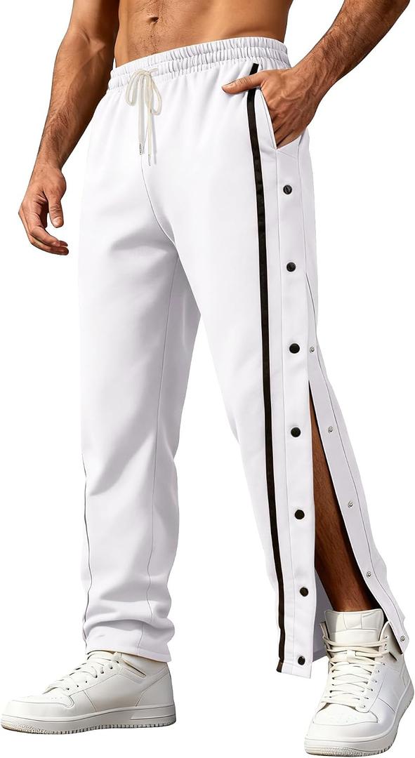 Men's Youth Tear Away Sweatpants Loose Fit Snap Button Athletic Jogger Basketball Pants with Pockets