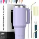 40 oz Tumbler with Handle,Tumbler with Lid and Straw,Double Wall Insulated Cup Stainless Steel Travel Mug(Cold for 34 Hours),Water Bottle for Iced Tea,Coffee,Cold Beverages(Purple)
