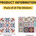 24 PCS(4"x4") Retro Mexican Tile Sticker Peel and Stick Wall Tiles Decals Talavera Tile Kitchen Backsplash Boho Stick on Cover Up Stickers Waterproof Murals