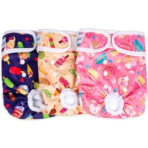 Pet Soft Female Dog Diapers, 3 Pack Washable Dog Diapers Female for Dogs in Heat Reusable Dogs Period Panties, Puppy Diapers (Food, XS)