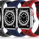 Lerobo 3 Pack Compatible with Apple Watch Series 9 Band 41mm 38mm SE 40mm Series 11 10 42mm,Soft Silicone Strap Breathable Sport Bands for iWatch Series 10 8 7 6 5 4 3 2 1 Men Women (Midnight BlueBlack/Anthracite Black/Red Black)