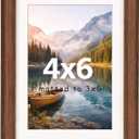 4x6 Picture Frame with Mat for 3x5, Wooden Picture Frames Small Polaroid Picture Frame with Plexiglass, Teak Solid Natural Wood Tiny Photo Frame, For TableTop and Wall Mounting Walnut