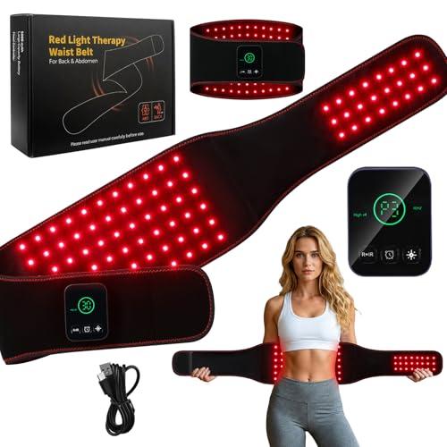 Red Light Therapy Belt for Back Pain Relief, Cordless Infrared Waist Wrap for Body, with 3 Red Light & 3 Pulse Model, Adjustable & Portable for Wellness/Relaxation