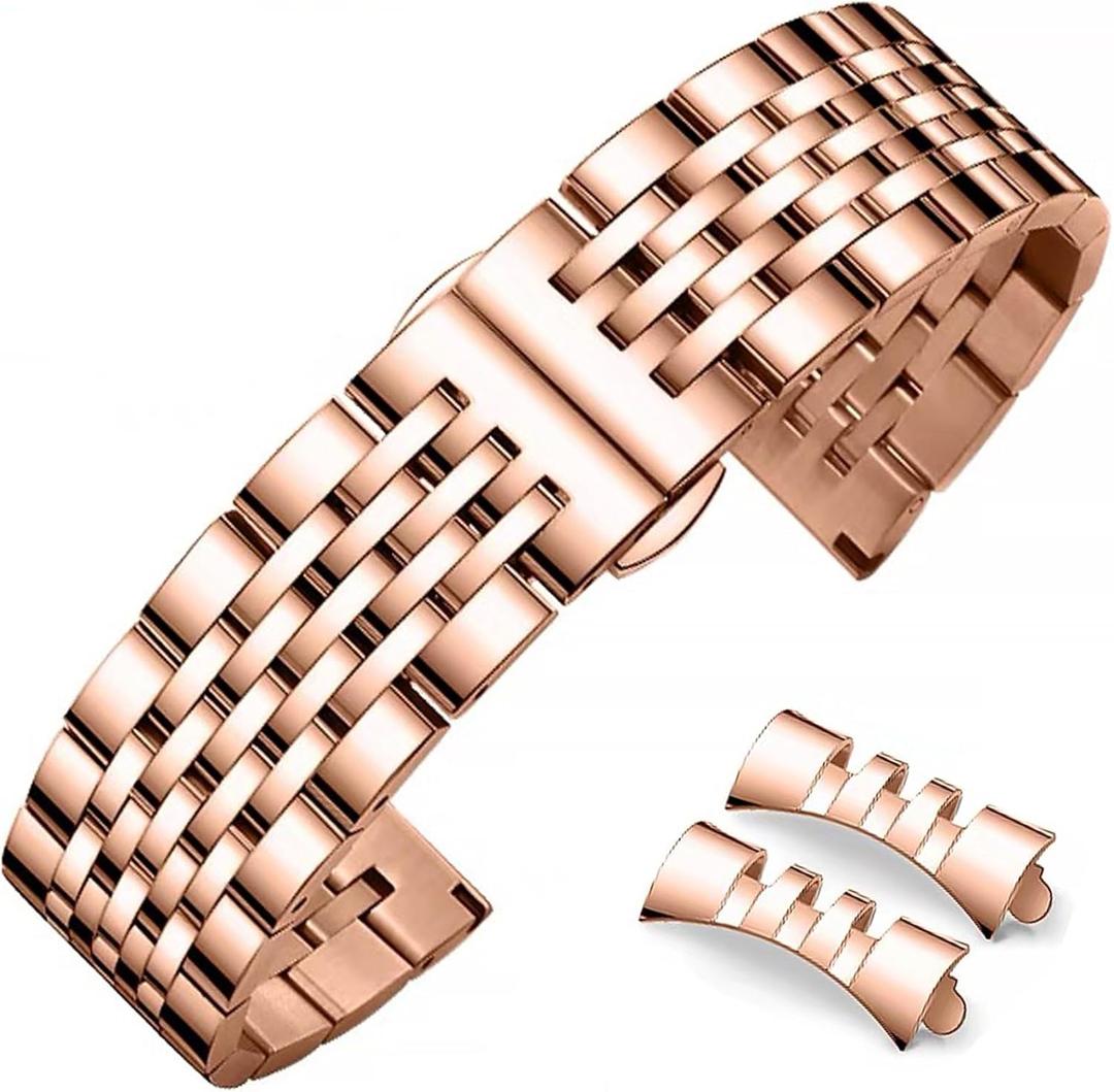 Stainless Steel Watch Band Straight & Curved End 14mm 16mm 18mm 19mm 20mm 21mm 22mm 23mm 24mm Premium Polished Metal Watch Band Bracelet Universal Smartwatch Replacement Strap Men Women (Rose Gold)