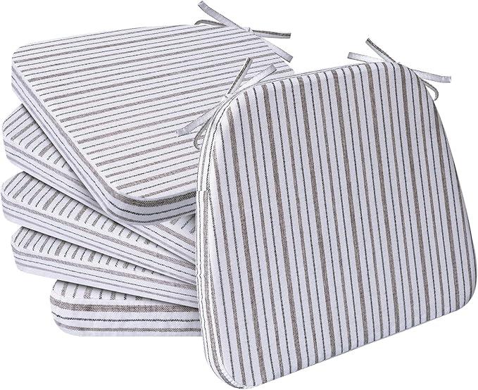 AAAAAcessories DShaped Chair Cushions, 2" Thick Dining Chair Pads with Ties and Removable, MachineWashable Cover, 17" x 16", Set of 2, Pinstripe Brown