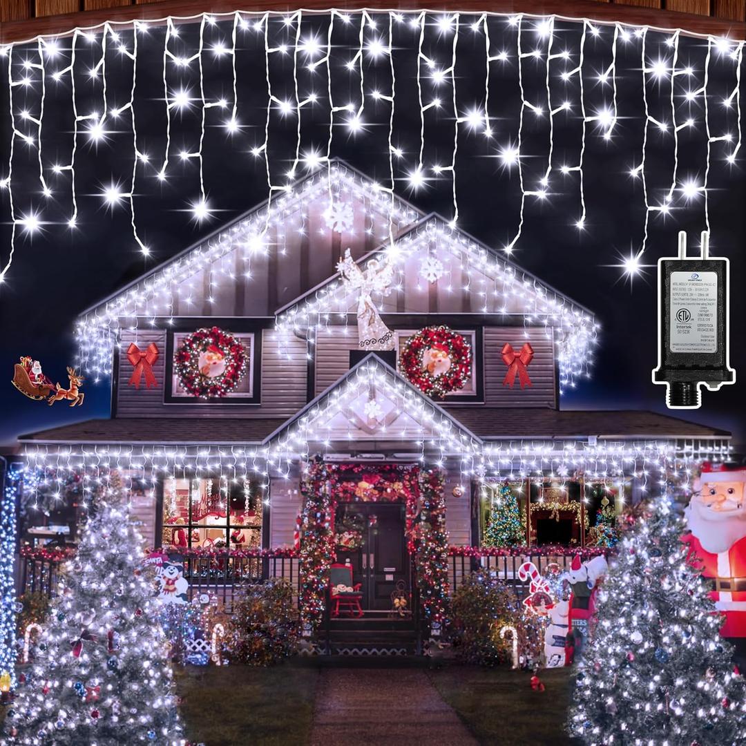 1620 LED Christmas Outdoor Lights with 360 Drops, 164ft Hanging Curtain Lights with 8 Modes Timer & Memory, Waterproof Christmas Fairy Light for House Roof Holiday Wedding Christmas Decor (Cool White)