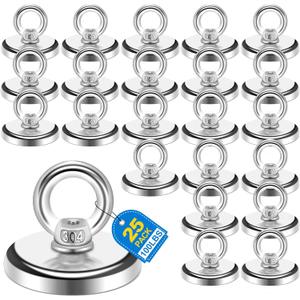 BEST CHOICE MAGNETS Magnetic Hooks, 100 LB45KG Heavy Duty Magnetic Hooks with Countersunk Hole Eyebolt, Perfect for Home, Kitchen, Workplace, Office and Garage, Pack of 25