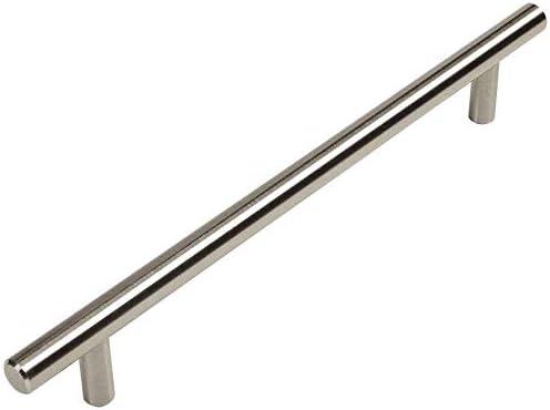 Cosmas 10 Pack 305-192SN Satin Nickel Cabinet Hardware Euro Style Bar Handle Pull - 7-1/2" Inch (192mm) Hole Centers, 10" Overall Length