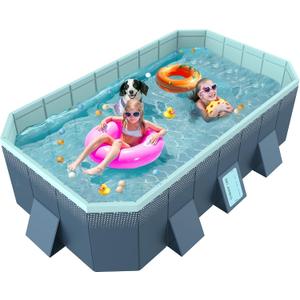 Foldable Non-Inflatable Above Ground Framed Swimming Pool for Backyard, Family Pool (113" x 66" x 20")