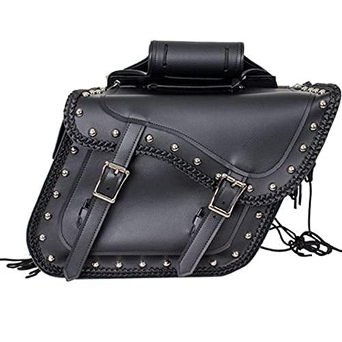 Dream Apparel Faux Leather Motorcycle Saddle Bags Studded Throw Over Saddlebags, PVC Motorcycle Side Bags for Honda Shadow Sportster Softail Dyna V-star (Black)