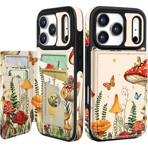 Shorogyt Compatible with iPhone 17 Pro Wallet Case with Card Holder - Cute Mushroo Frog Design Kickstand for Magnetic Clasp Back Flip Folio Leather Phone Covers for Women Men Girls