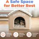 Best Pet Supplies Cat Bed for Indoor Cat, Domed Tent House with Removable Pillow, Covered Cat Cave for Small Dog, Puppies and All Breeds of Cats - Light Brown w/ Bones, 16 x 16 x H:14"