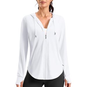 G Gradual Women's Sun Protection Jackets Lightweight Zip Up Hoodies | 4 Pockets, UPF 50+, Curved Hem, Drawstring, Long sleeves, Thumb Hole, Sun Shirt, Hiking, Beach, Athletic, Workout (White, XL)