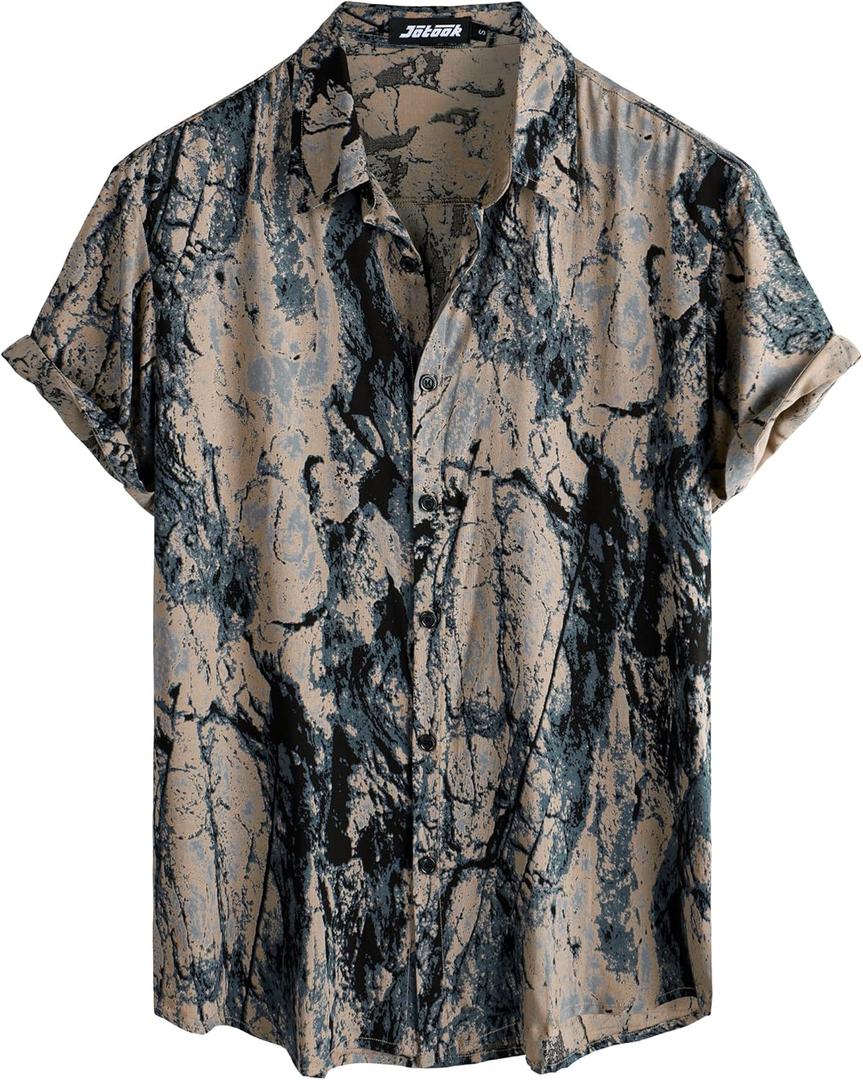 JOTOOK Mens Hawaiian Shirt Short Sleeve Button Down Tropical Shirts Casual Floral Summer Beach Shirt (Medium, Bluegrey)