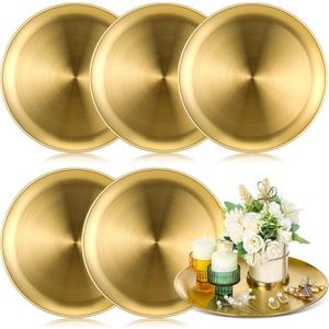 Nuogo 6 Pack Gold Tray Decorative Serving Decorative Gold Jewelry Bar Jewelry Dish Key Bowl Mirror Dresser Vanity Tray Makeup Organizer for Bathroom Candle Perfume Countertop(12 Inch)
