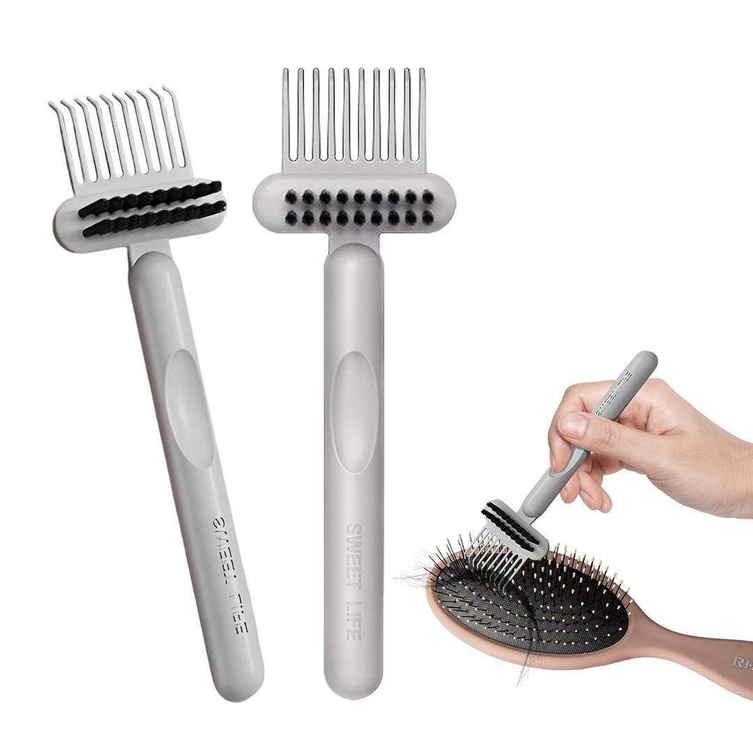 RHOS Hair Brush Cleaning Tool, 2-in-1 High-toughness Cleaning Claws and High-hardness Bristles, Suitable for Home, Hair Salon and Other Places, Ergonomic Handle, 2 Pack-Gray