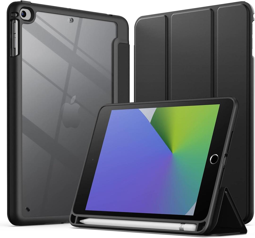JETech Case for iPad mini 5/4 (7.9-Inch 2019/2015 Model) with Pencil Holder, Clear Transparent Back Shell Slim Stand Shockproof Tablet Cover, Auto Wake/Sleep (Black)