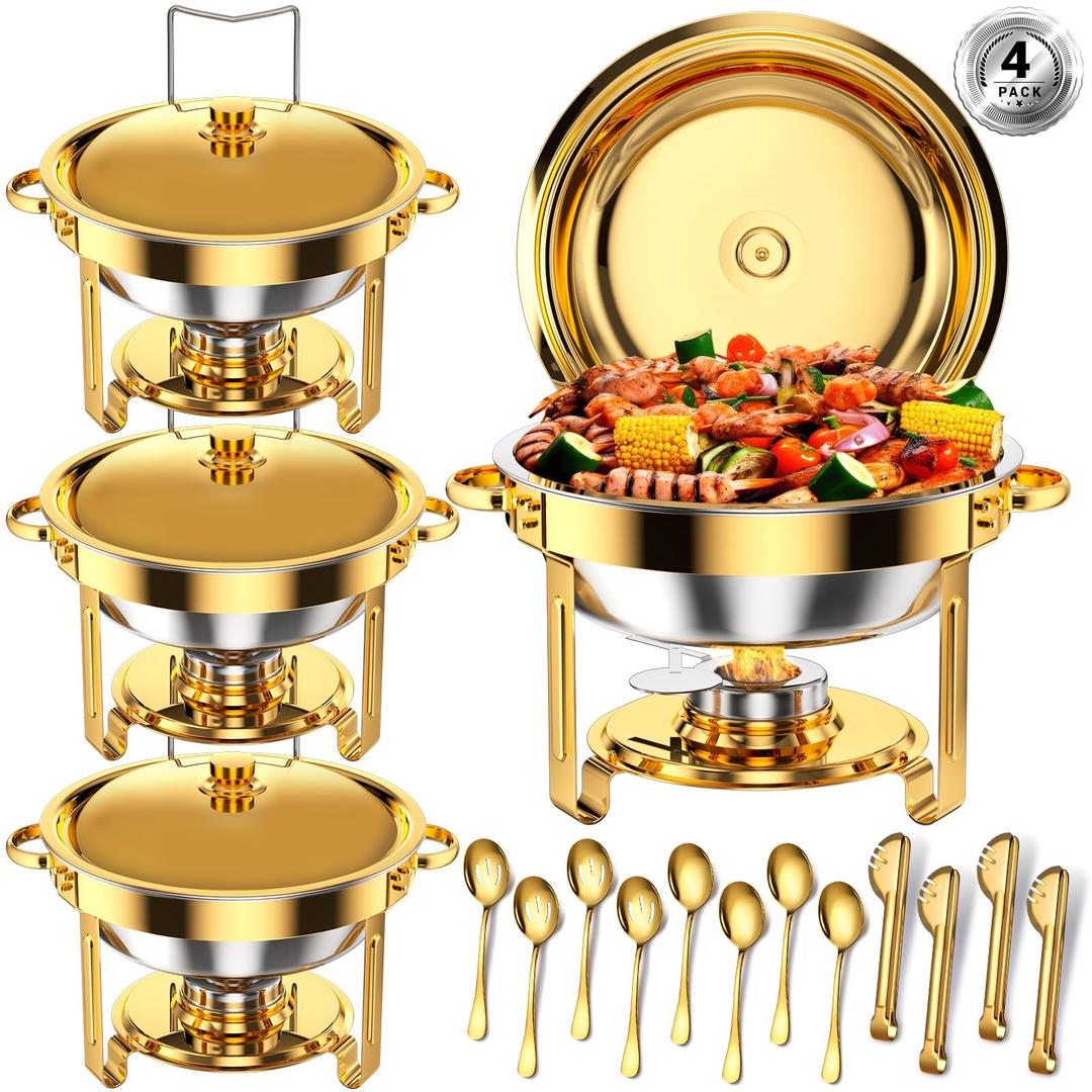 Keyoxy Chafing Dishes for Buffet 5 Qt Food Warmers 4 PACK (Gold-Glass)