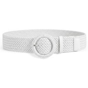 WHIPPY Wide Woven Belt for Women Rattan Braided Waist Belt Fashion Boho Straw Raffia Belt for Dresses (White)