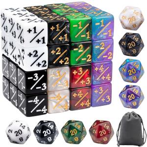 56 Pieces MTG Counter Dice Set in 8 Colors, 48 Pieces Magic The Gathering Life Counters Tokens Dice Set and 8 Pieces D20 for MTG, TCG, Cards Gaming Accessories