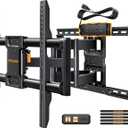 Perlegear Full Motion TV Wall Mount with Power Strip for 4290 Inch TVs up to 150 lbs, Pre-Assembled TV Mount Has Smooth Swivel, Tilt, Extension, Max VESA 600x400mm, 12/16/24 Wood Studs, PGLF11