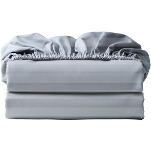 2 Pack 600 Thread Count 100% Egyptian Cotton Fitted Sheet Only, Queen Size Fitted Sheet 2 Pcs, 16" Deep Pocket Cotton Bottom Sheet Only, Soft Cool, Breathable, Durable(Grey Stripe Queen)
