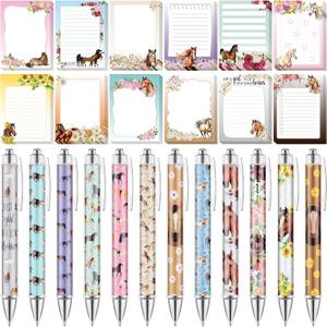 24 Pcs Horse Sticky Notes with Pens Themed Party Favors Gifts Cute Notepad Memo Notes Pads Black Ink Ballpoint Pen for Horse Lover Christmas Gifts Office School Students Teacher Supplies