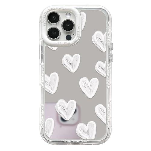 NITITOP Compatible with iPhone 16 Pro Case Cute Glossy Mirror Love Heart Pattern for Women Girls White Frame Design Shockproof Silver Protective Phone Cover - White Heart