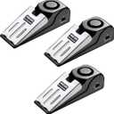 Door Stop Alarm with 120 dB Siren  Portable Travel Door Stopper Alarm Wedge for Hotel, Apartment & Dorm Security  Battery-Operated, Black, 3-Pack