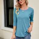 Kancystore Womens 3/4 Length Sleeve Tops Casual Loose Fit Tunic Shirts Crewneck Basic Tees (Blue, M)